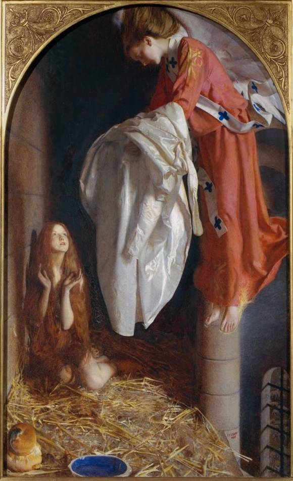 St Agnes in Prison Receiving from Heaven the 'Shining White Garment' 1905 by Frank Cadogan Cowper 1877-1958